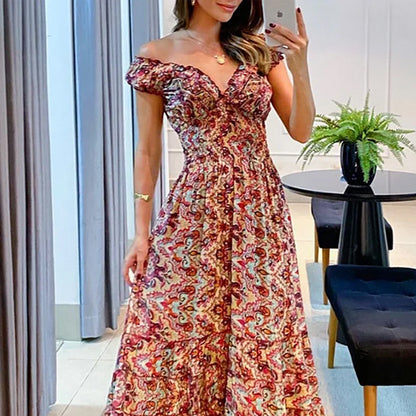 Floral V-Neck Ruffle Maxi Dress