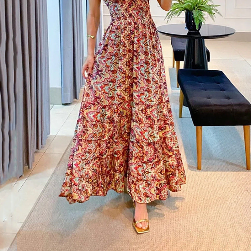 Floral V-Neck Ruffle Maxi Dress