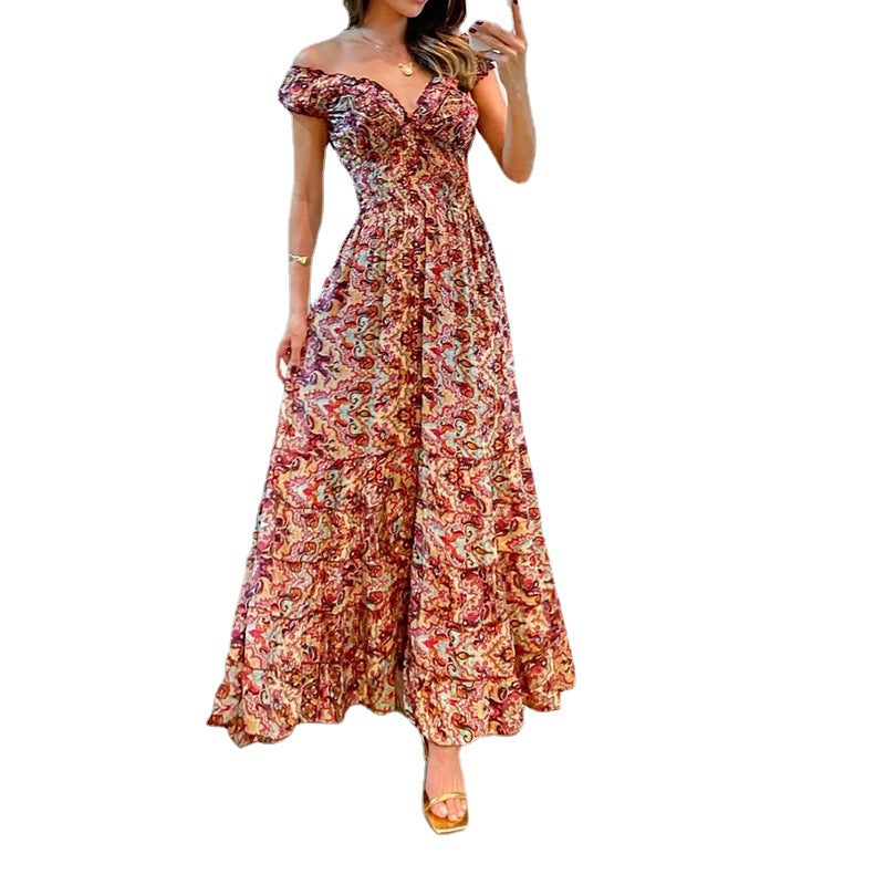 Floral V-Neck Ruffle Maxi Dress
