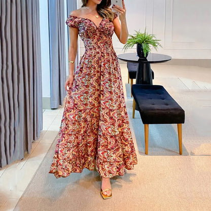 Floral V-Neck Ruffle Maxi Dress